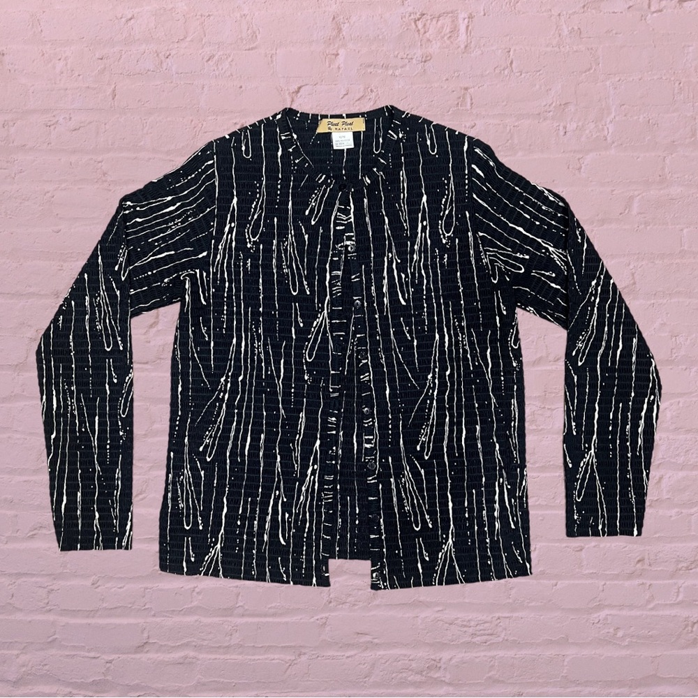 Y2K Abstract Black White Button Front Cardigan M